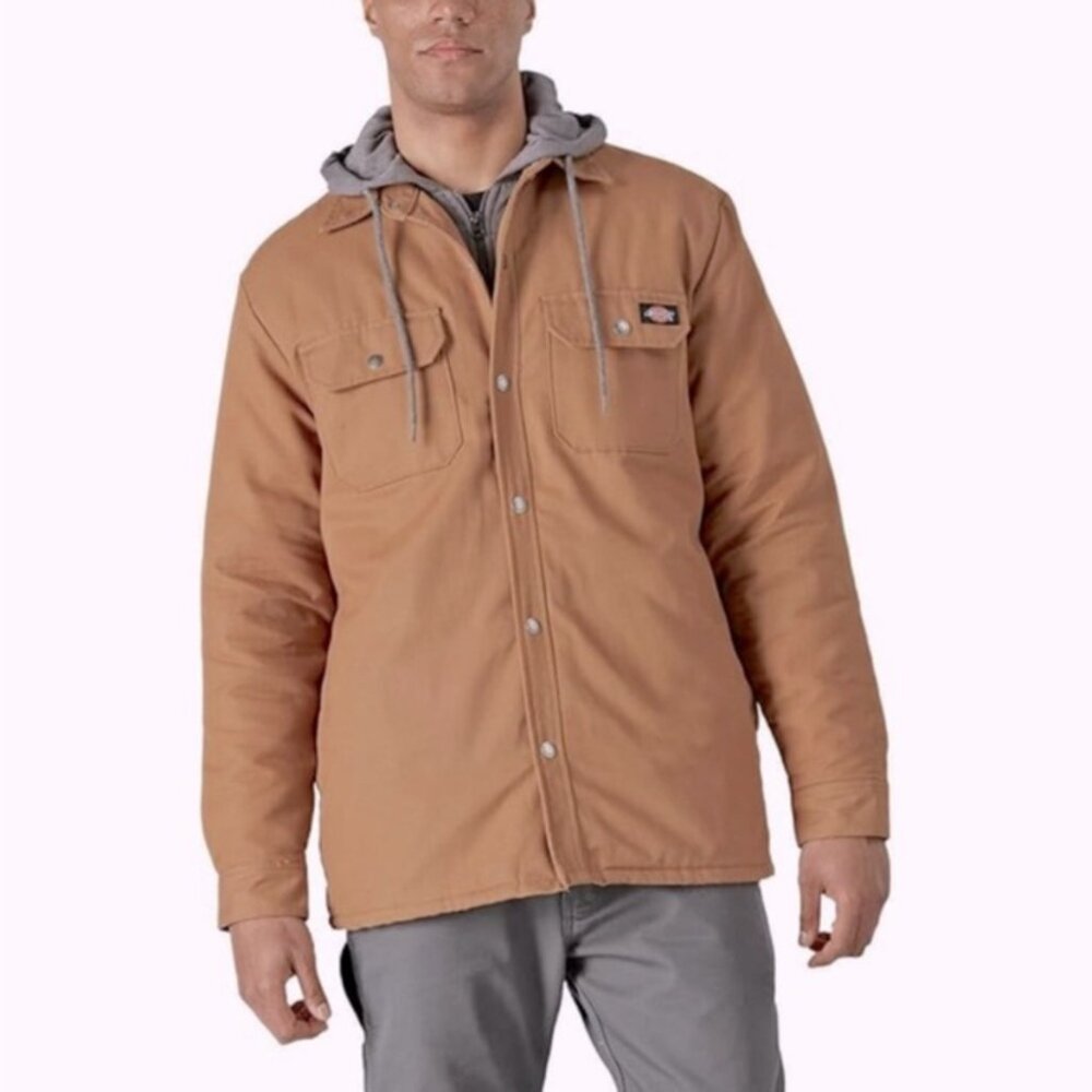 Dickies Hooded Shirt Jacket Mens XS  Brown Canvas Duck Chore Work Coat